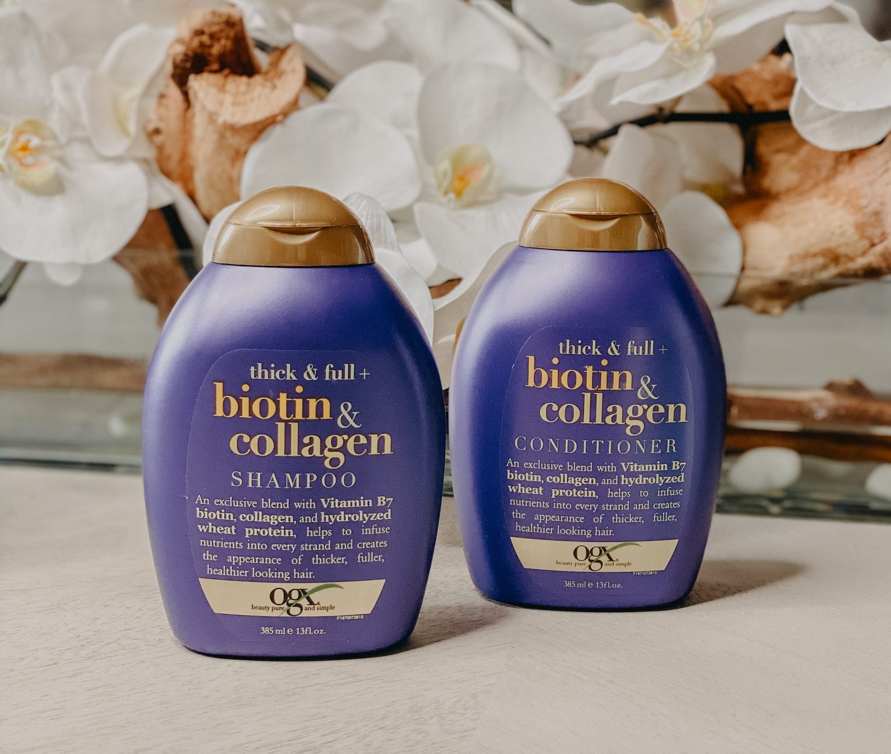 OGX Biotin & Collagen • Champú y Acondicionador con Biotina y Colágeno